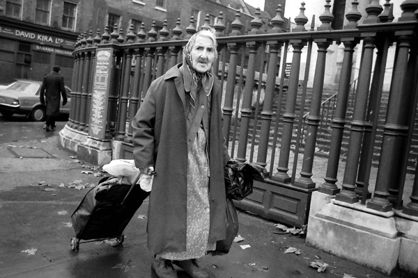 Lady with a shopping trolley, Spitalfields c.1986