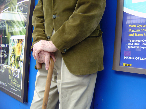 Man with a walking stick, Whitechapel Station 2010