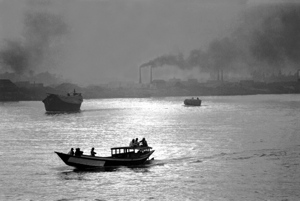 Buriganga river with a few boats, 1992