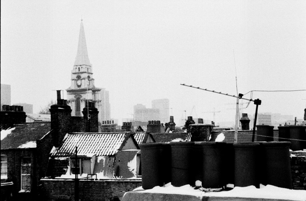 Christchurch Spitalfields from a rooftop in Hanbury Street, London 1984