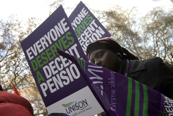 March against government cuts in jobs, services and pensions. London November 2011