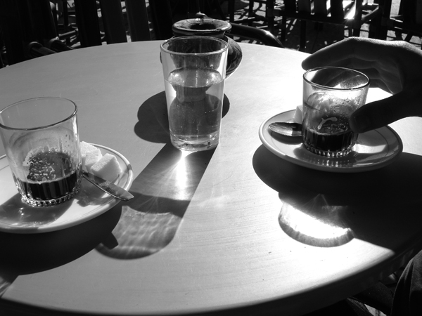 Taking tea in a cafe in Jemaa El Fna square. Marrakech, 2005