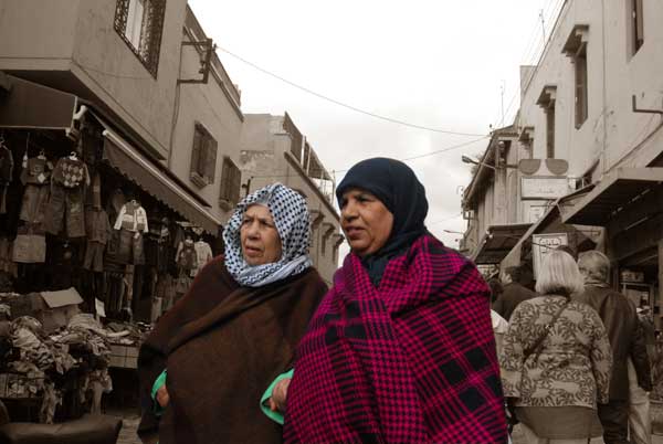 Two women walking together in Marakeech 2005