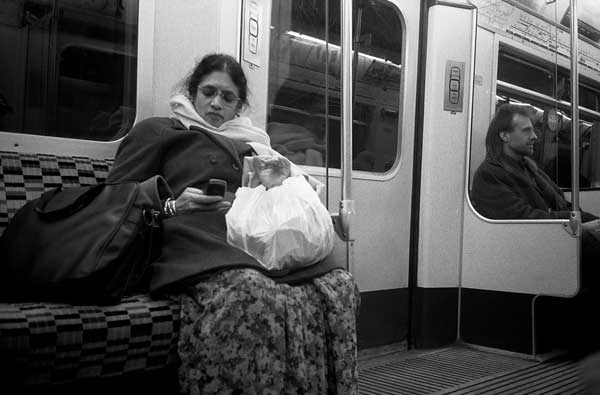 Woman with her mobile phone, London c. 1999