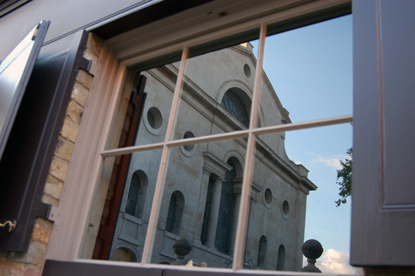 Christ Church reflected in Fournier Street window 2011