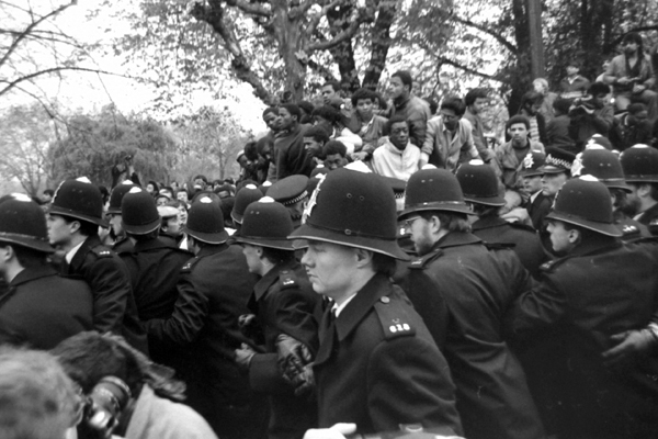 Police charge into demonstrators. Newham 1985