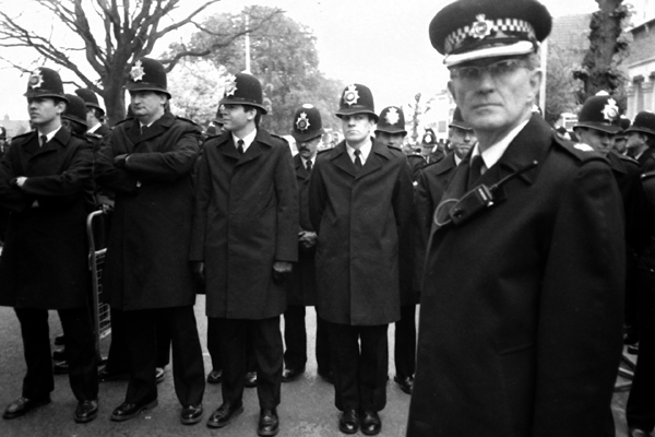 Police at the demonstration Newham 1985