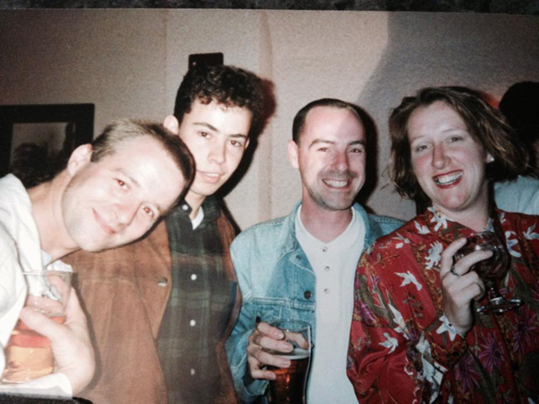 Pat (left) with friends in East London 1980s