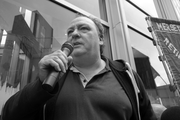 Cllr Peter Mitchell speaking outside BBC Radio Merseyside