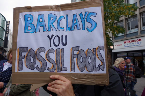 Fracking protest outside Barclays Bank, Liverpool 2016