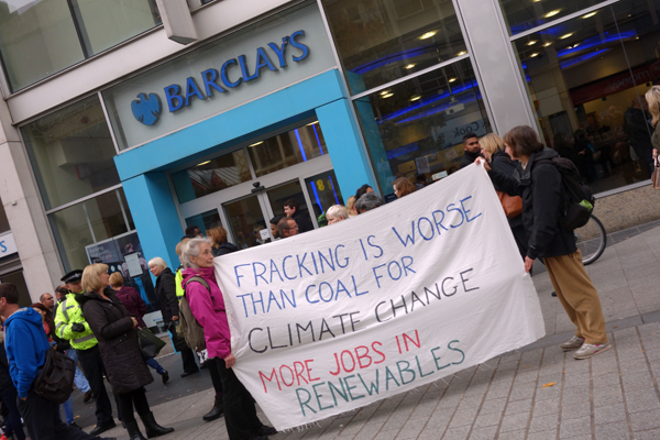 Fracking protest outside Barclays Bank, Liverpool 2016