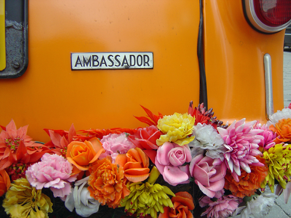 Orange.Ambassador car. Brick Lane, London 2004