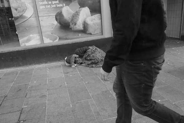 Sleeping & homeless on the street. Liverpool March 2017.