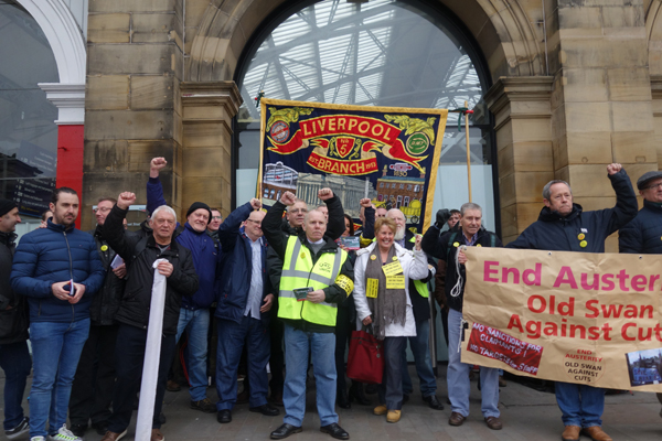 Striking railway workers and supporters at Lime Street station, Liverpool.