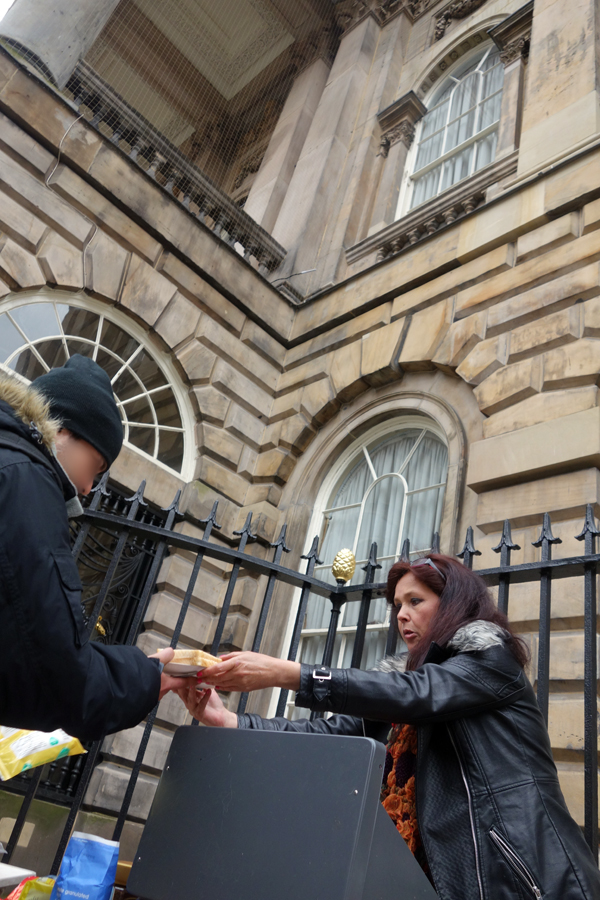 Breakfast is served outside Liverpool Town Hall, 2017.