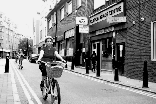 Cycling in Greatorex Street. East London 2015.