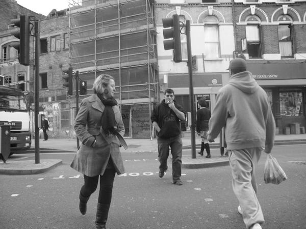 Crossing Bethnal Green Road. East London 2010.