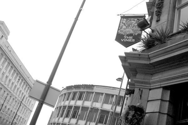The Vines pub sign. Lime street Liverpool 2005.