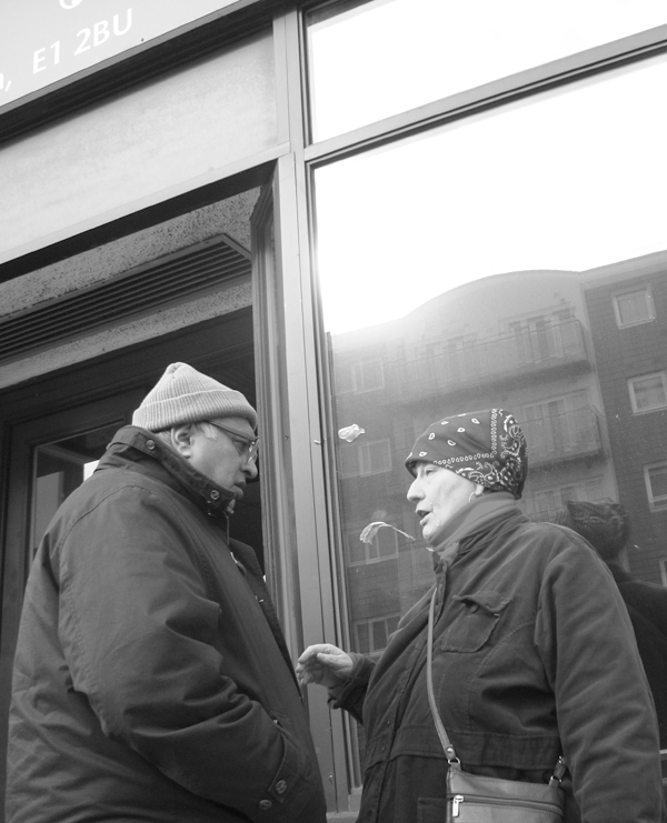 Conversation in Stepney. East London 2010.