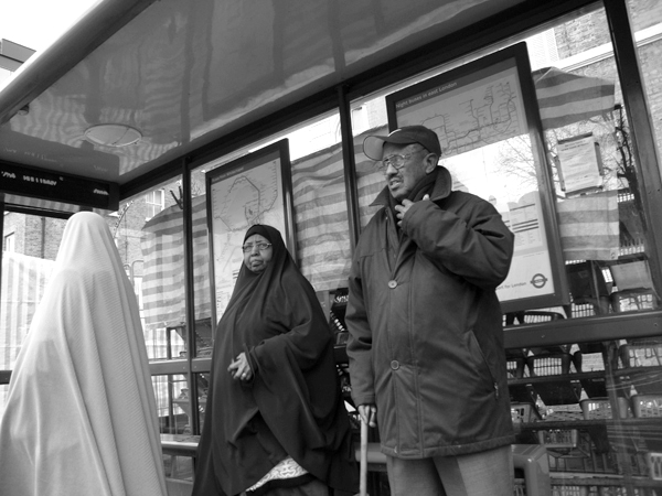 Bus stop, Whitechapel. East London, March 2010. 