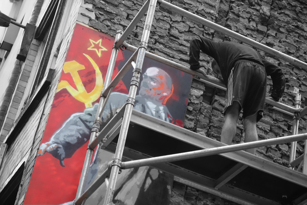 The installation of Lenin at the exhibition. Temple Street Liverpool 2017.