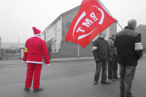 Merseyrail guards picket line at Kirkdale in Liverpool December 2017. 