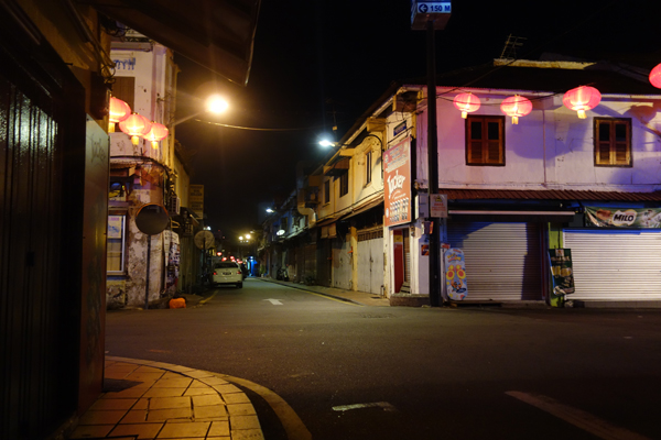 Empty streets late at night. Melaka, February 2018.