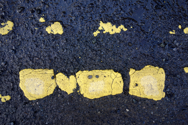Disintegrating double yellow line in Wesley Place. Liverpool, March 13th 2018.