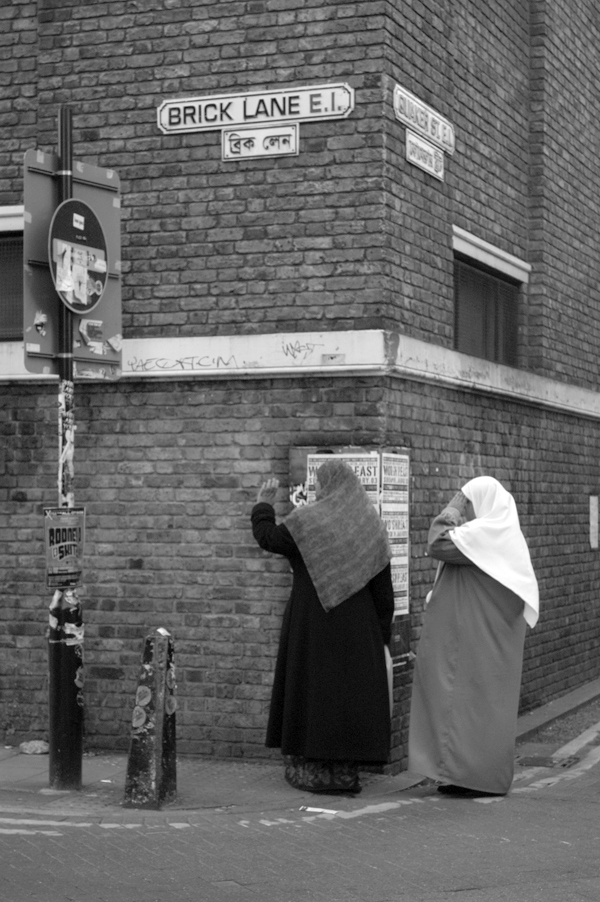 Junction of Brick Lane & Quaker Street. East London, January 2002.