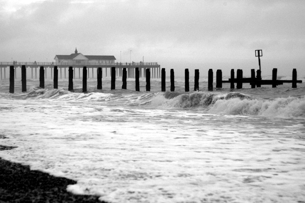 The beach with the pier in the distance. Southwold 2002.