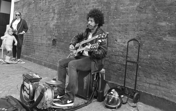 Musician on Brick Lane. East London 2017.