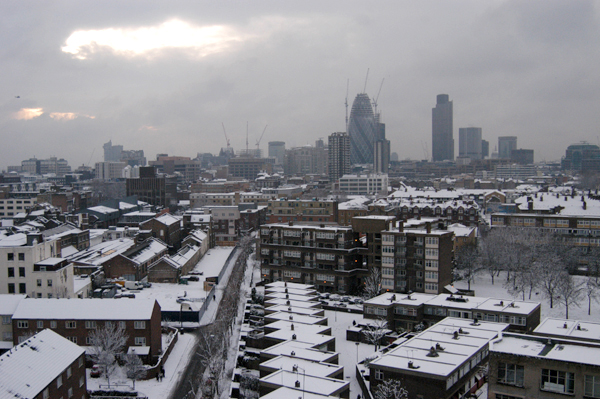 Looking west from Whitechapel. East London, January 2002.