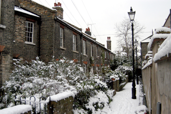 Victoria Cottages in Spitalfields. East London, January 2002.